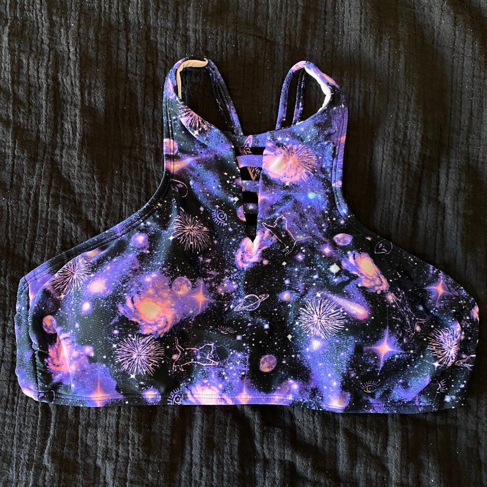 Purple Galaxy Cat Swimsuit Set- Size Medium